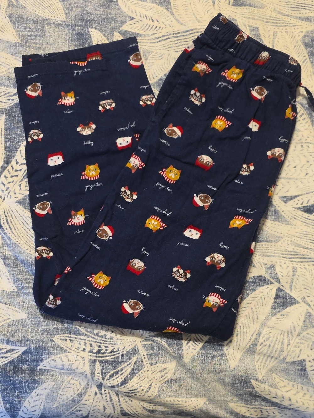 Lands' End Navy Pajama Pants with  Cats